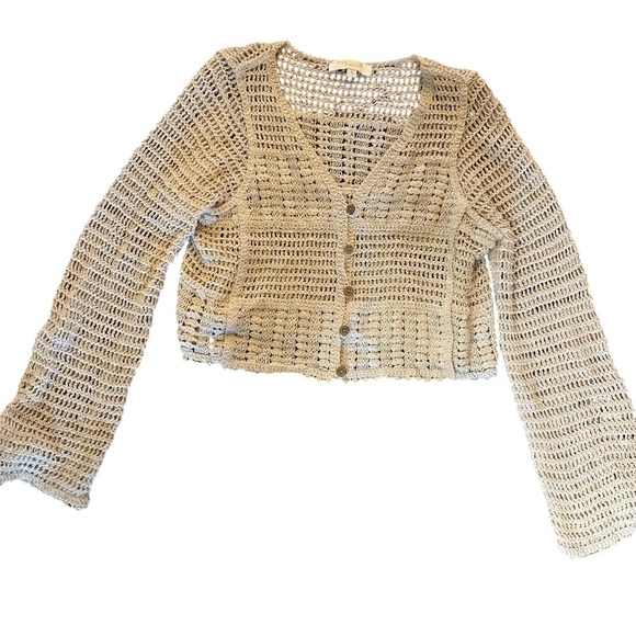 Rebellion Again Vintage Crochet Knit Boho Button-Front Cardigan Size S Cropped - Picture 5 of 15